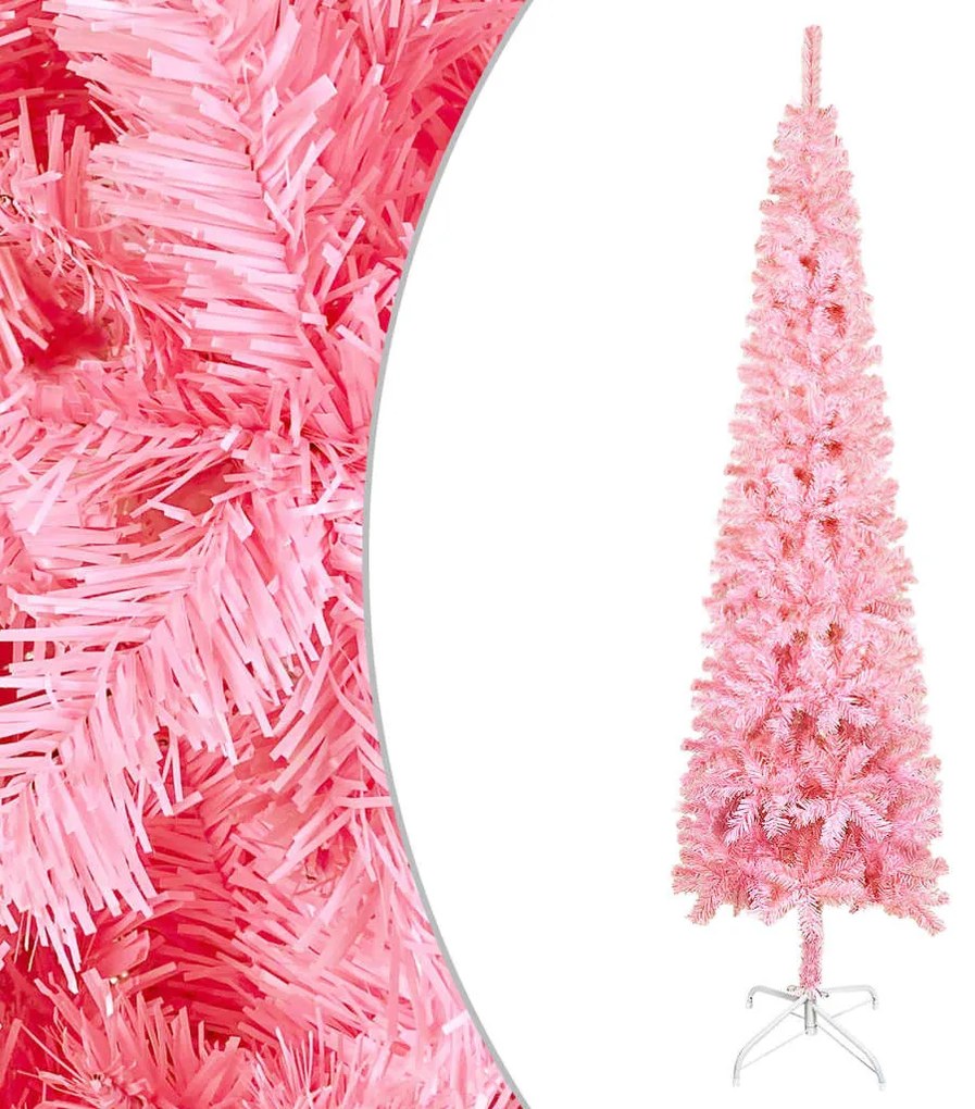 vidaXL Kerstboom met LED's en kerstballen smal 210 cm roze