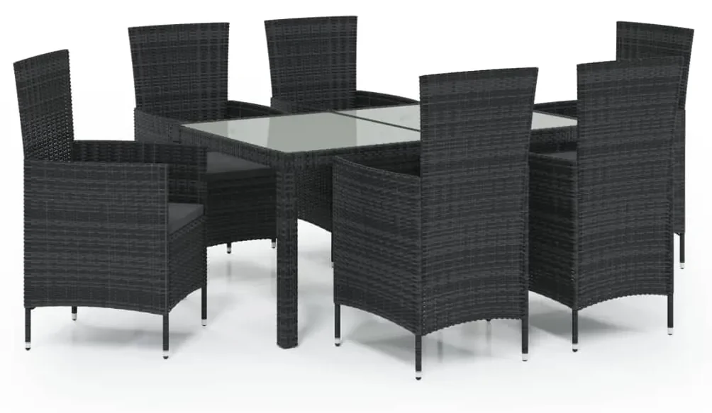 vidaXL 7-delige Tuinset met kussens poly rattan zwart