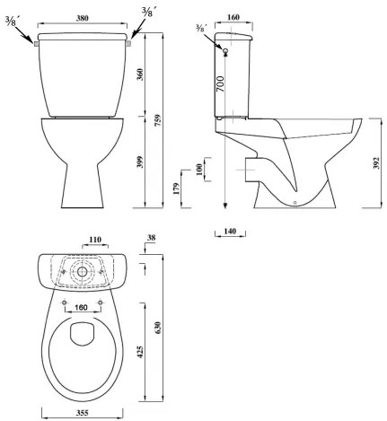 Aqualine Juan toilet zonder zitting wit