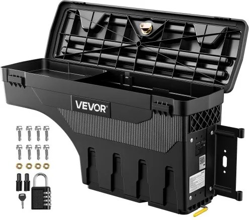 VEVOR Opbergbox voor laadbak 25L Waterdichte ABS Gereedschapskist Zwart 180° Draaibaar, met cijferslot, voor Dodge Ram 1500 (2019–2023), Passagierszijde Rechts (Boren vereist)