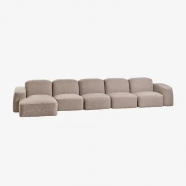 Bastian 5-delige Modulaire Chaise Longuebank Links Bouclé Mokkabruin - Sklum