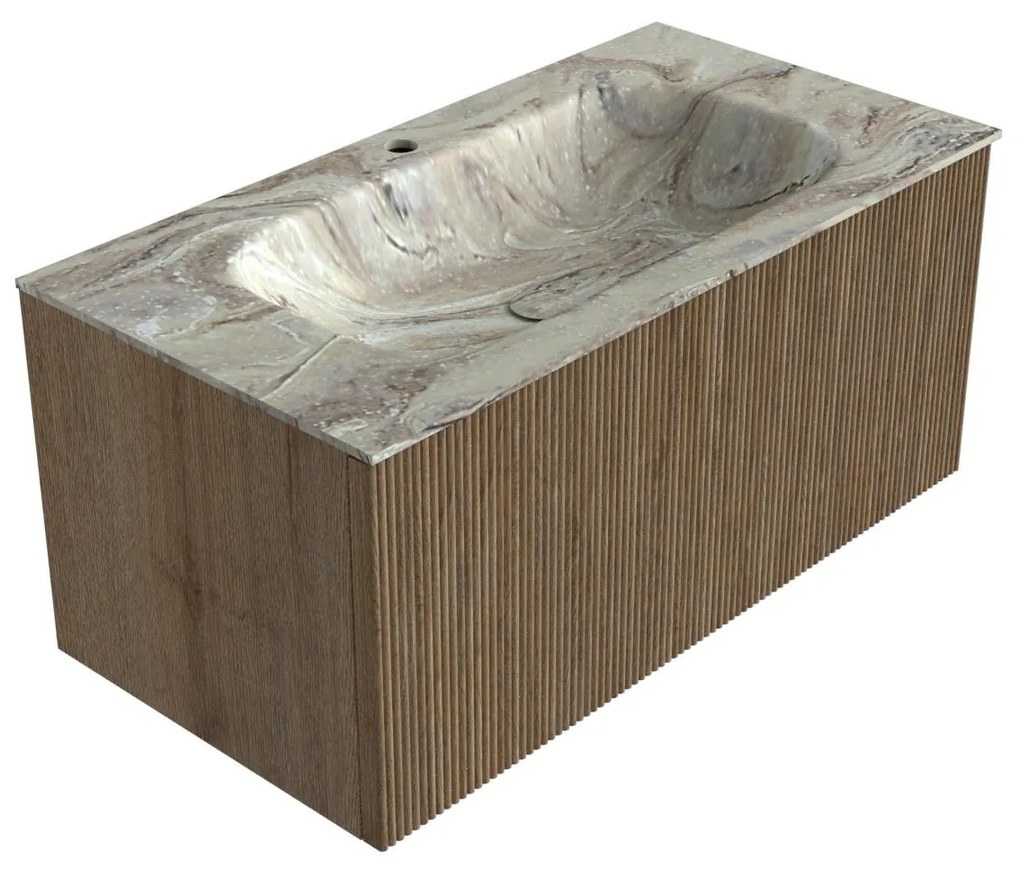 Mondiaz Kurve-dlux 90cm badmeubel dusk met 1 lade en wastafel big small midden 1 kraangat glace