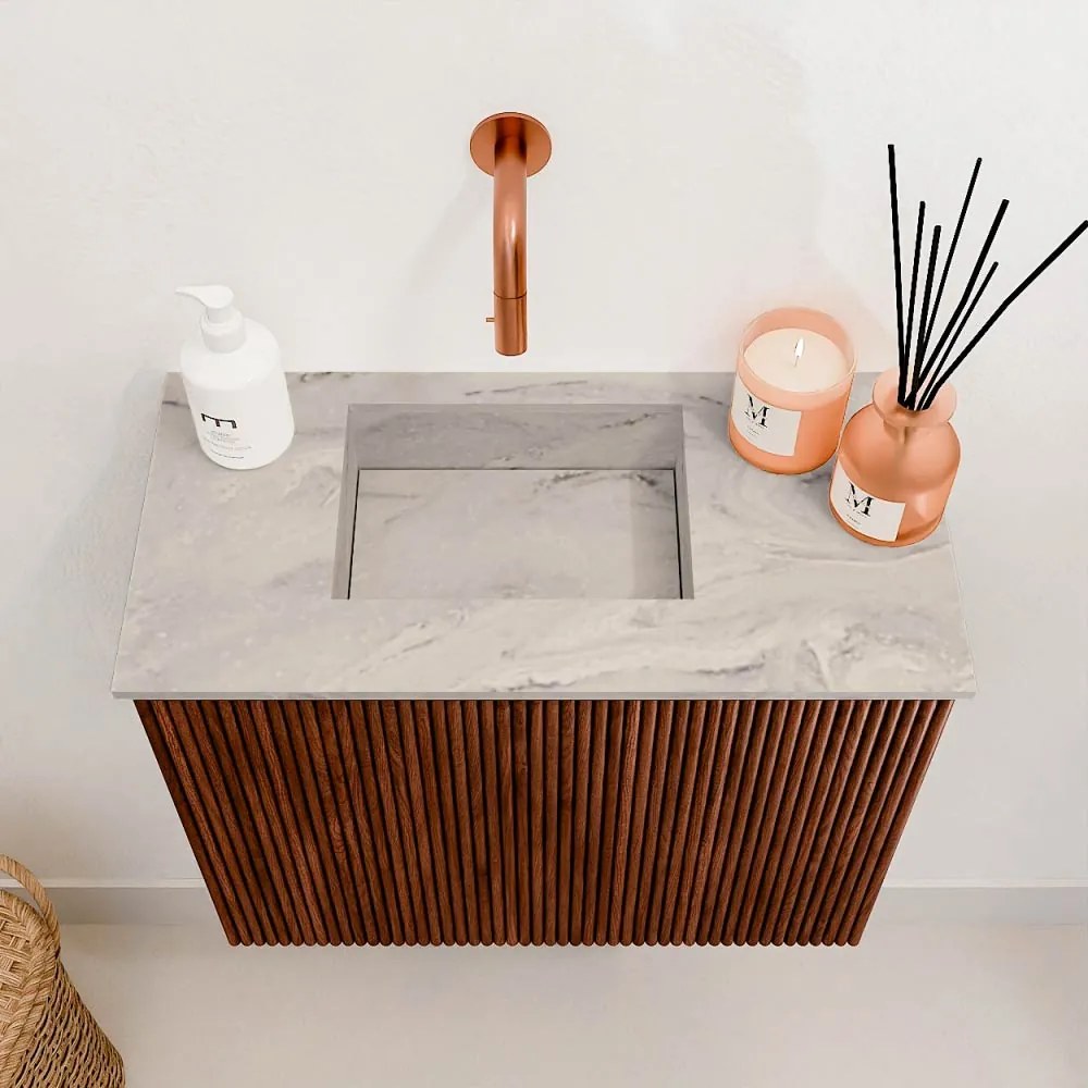 Mondiaz Joya DLux 50cm toiletmeubel ruby met wastafel faye links zonder kraangat glace