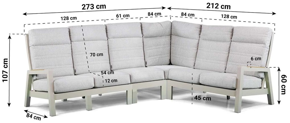 Hoek loungeset 6 personen Aluminium Taupe Lifestyle Garden Furniture Evora