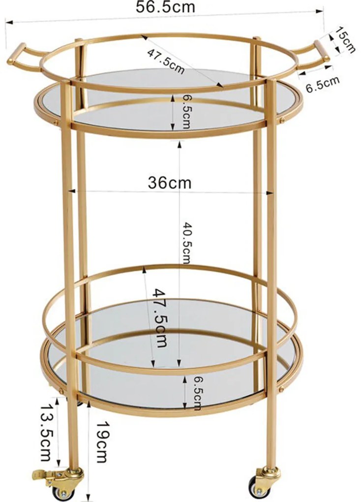 Ronde Trolley Goud - 57 X 47.5cm.