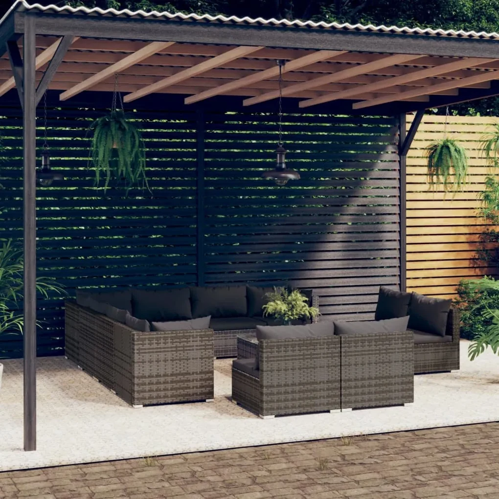 vidaXL 12-delige Loungeset met kussens poly rattan grijs