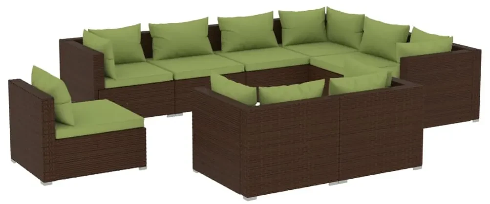 vidaXL 9-delige Loungeset met kussens poly rattan bruin