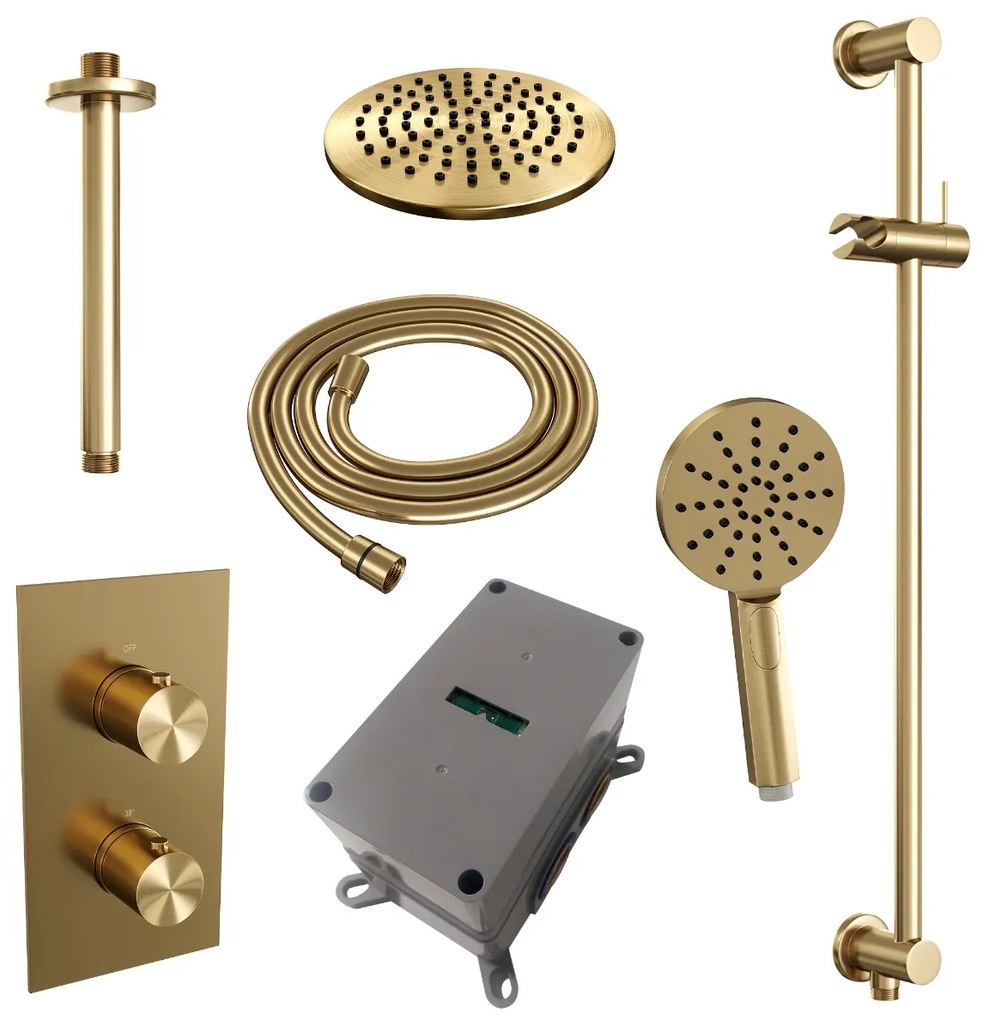 Brauer Gold Edition complete inbouw regendouche met 3 standen handdouche, plafondarm, glijstang en hoofddouche 20cm set 47 messing geborsteld PVD