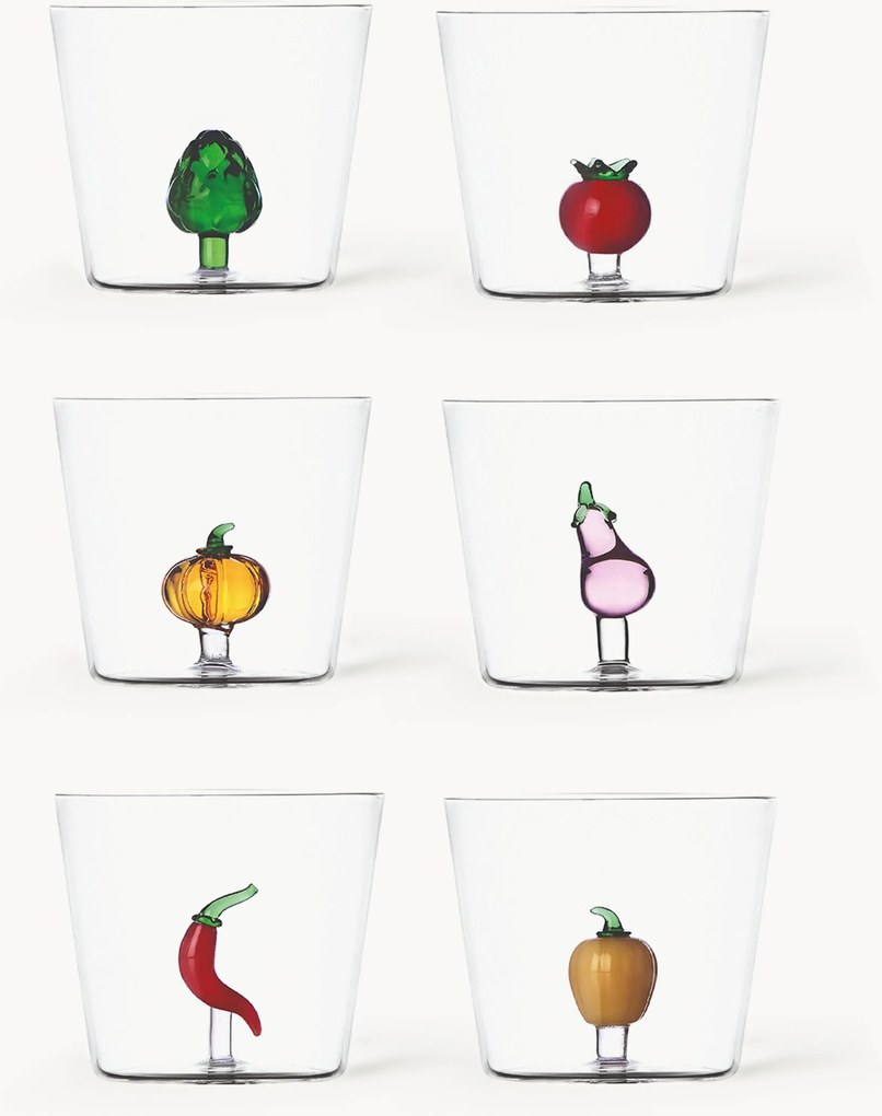 Handgemaakte waterglazen Vegetables, 6-delig