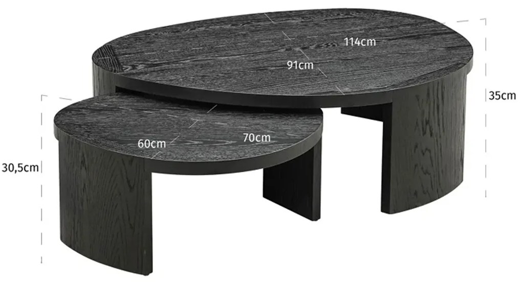 Richmond Interiors Navarino Salontafel Set Zwart Hout Organisch - 114 X 90cm.