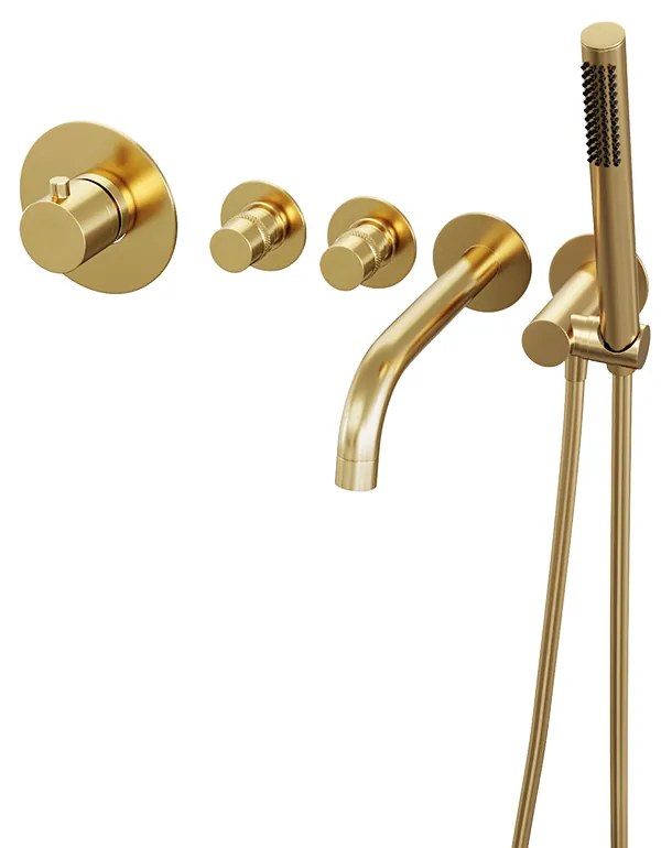 Brauer Gold Edition inbouw badkraan met uitloop en staafhanddouche geborsteld messing PVD