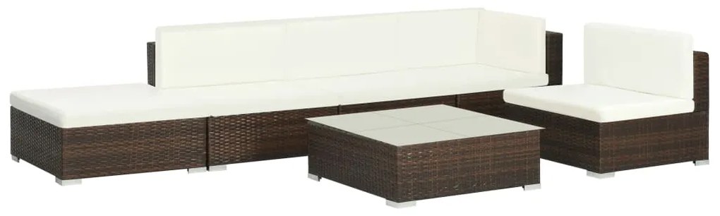 vidaXL 6-delige Loungeset met kussens poly rattan bruin