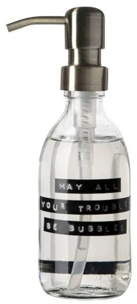 Wellmark Handzeep helder glas messing pomp 250ml tekst MAY ALL YOUR TROUBLES BE BUBBLES Zwart label 8719325913125