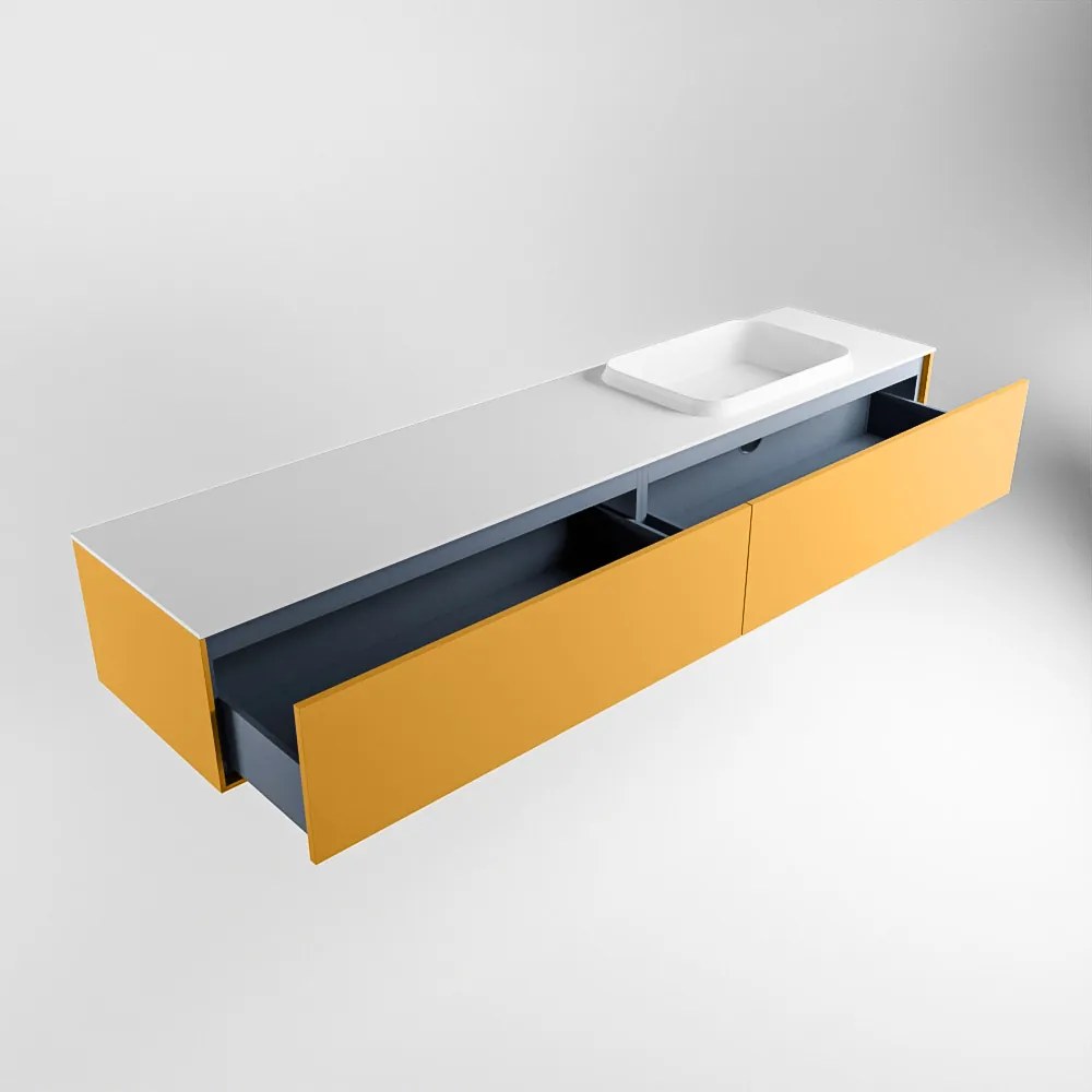 Mondiaz Erin 200cm badmeubel Ocher met 2 lades en witte wastafel rechts 1 kraangat