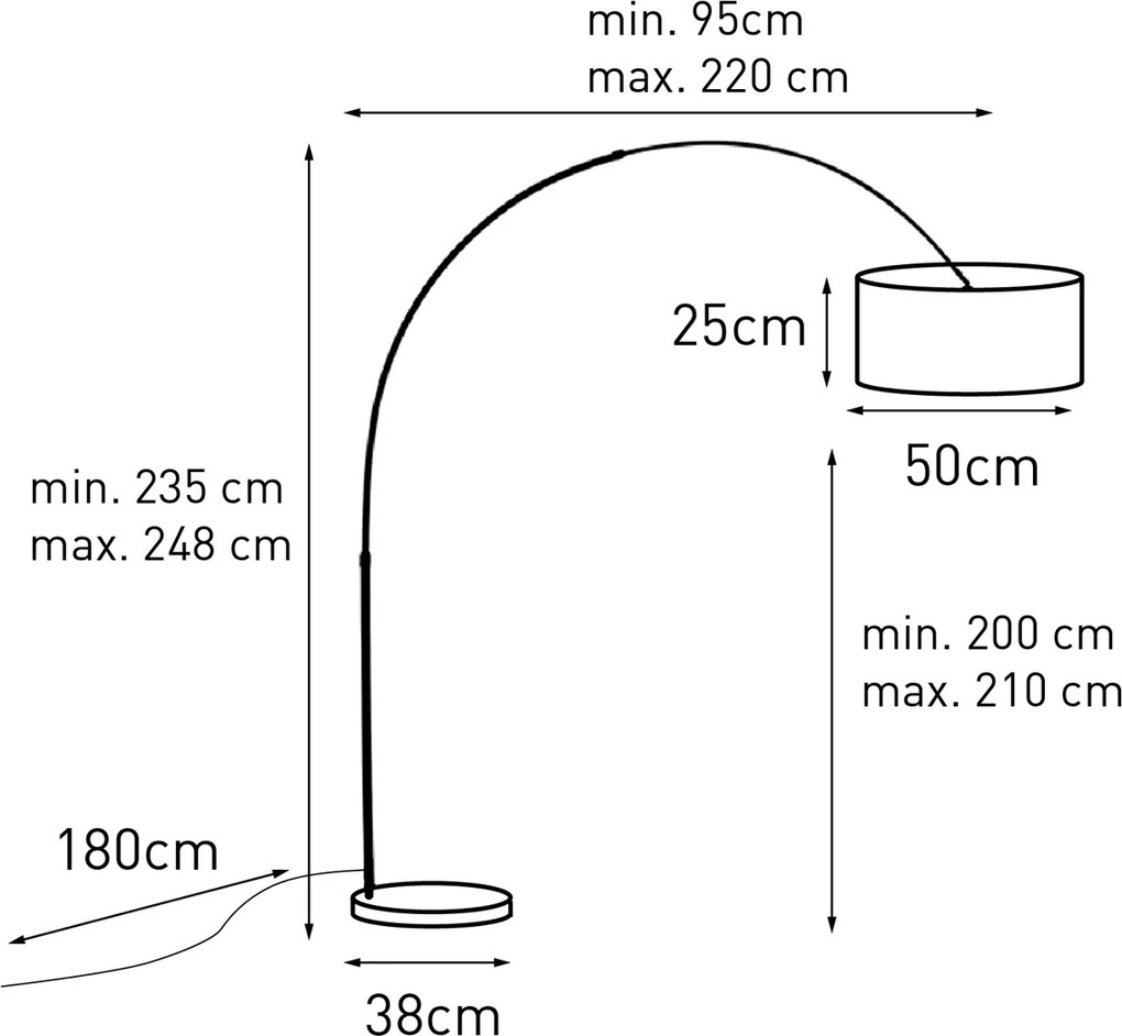 Vloerlamp messing met wit en beige gestreepte kap 50cm - XXL