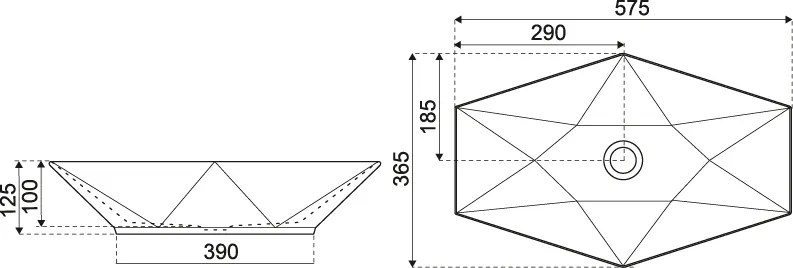 Kerra KR 570 BLM waskom zeshoek 57,5x36,5cm zwart