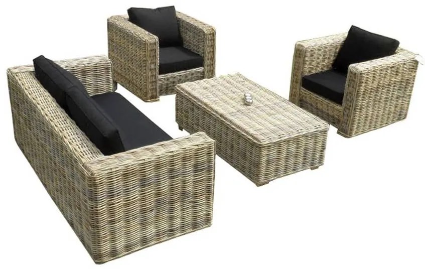 Nissah 3 zits stoel-bank loungeset naturel rotan