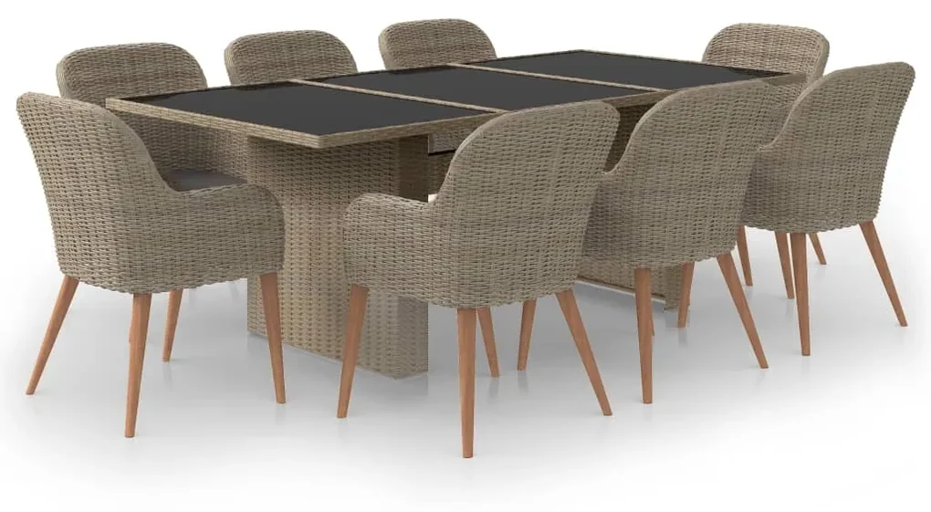 vidaXL 9-delige Tuinset poly rattan bruin