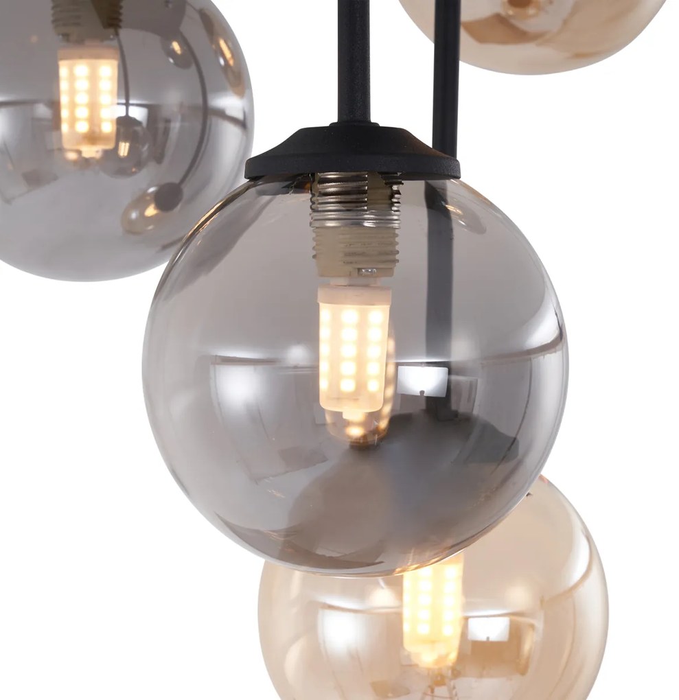 Moderne plafondlamp zwart met amber en smoke glas 5-lichts - Athens Modern G9 bol / globe / rond vierkant Binnenverlichting Lamp