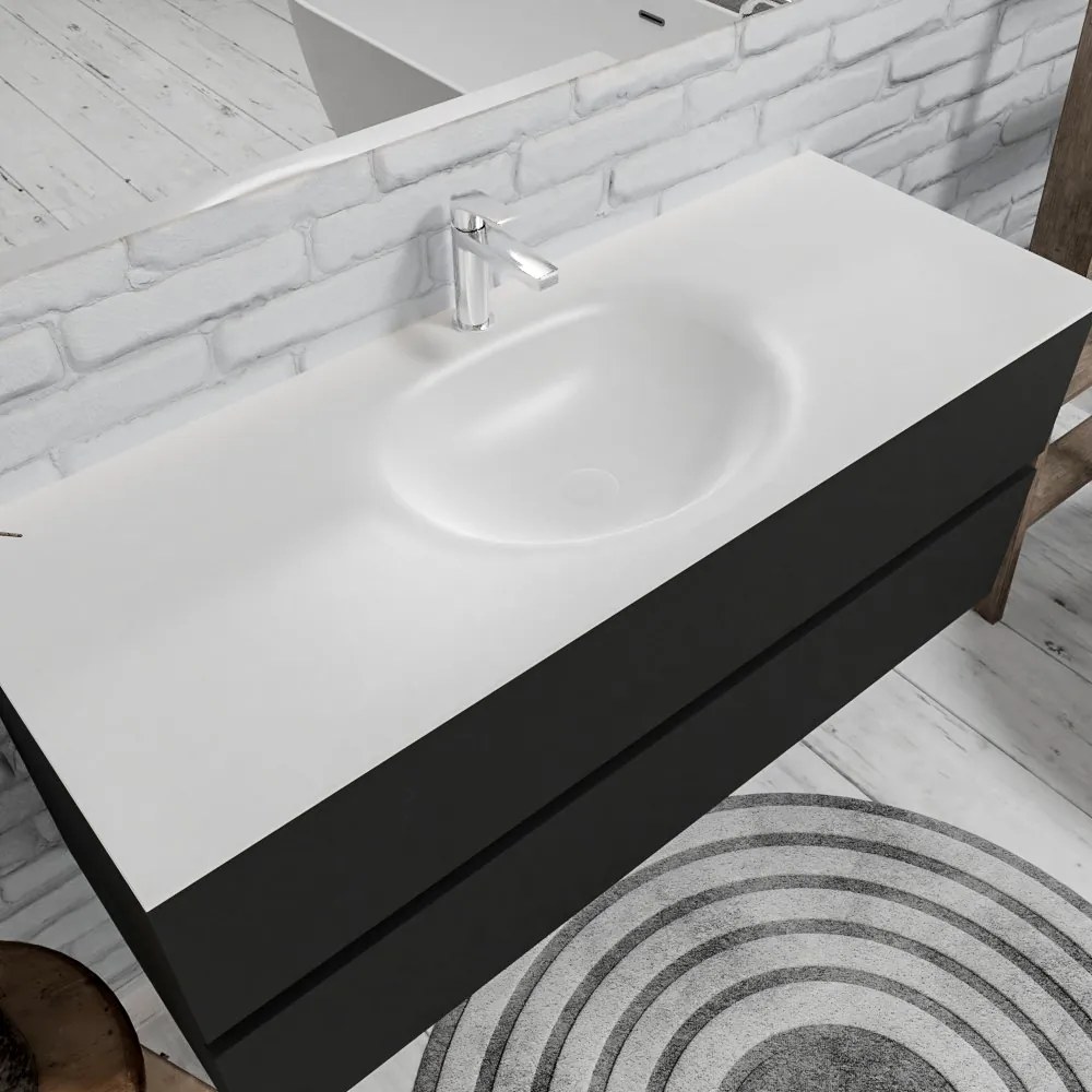 Zaro Sevilla Solid Surface badmeubel 120cm mat zwart 1 kraangat met 2 lades spoelbak midden