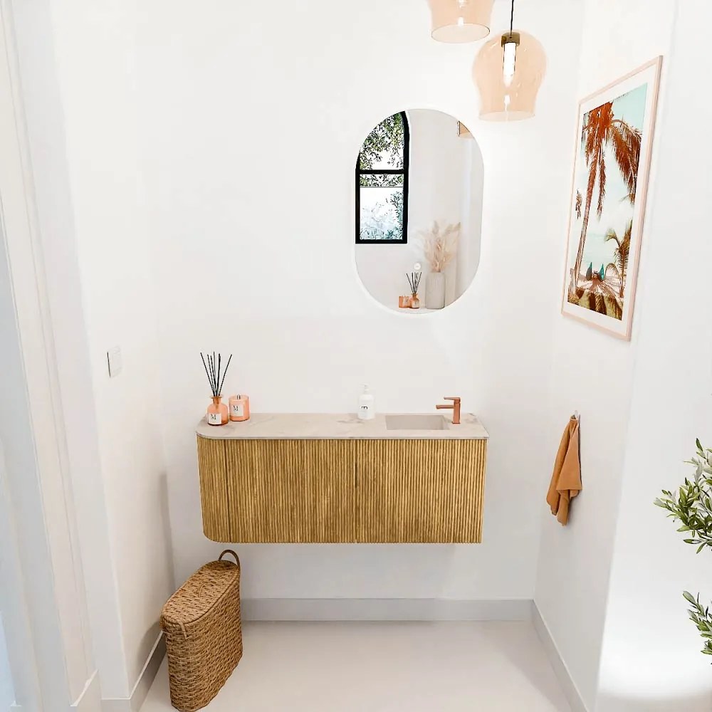 Mondiaz Joya DLux 100cm toiletmeubel ronding links oak met wastafel faye rechts 1 kraangat frappe