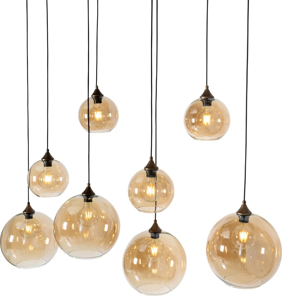 Smart hanglamp donkerbrons met amber glas ovaal 8-lichts incl. 8 Wifi G95 - Sandra