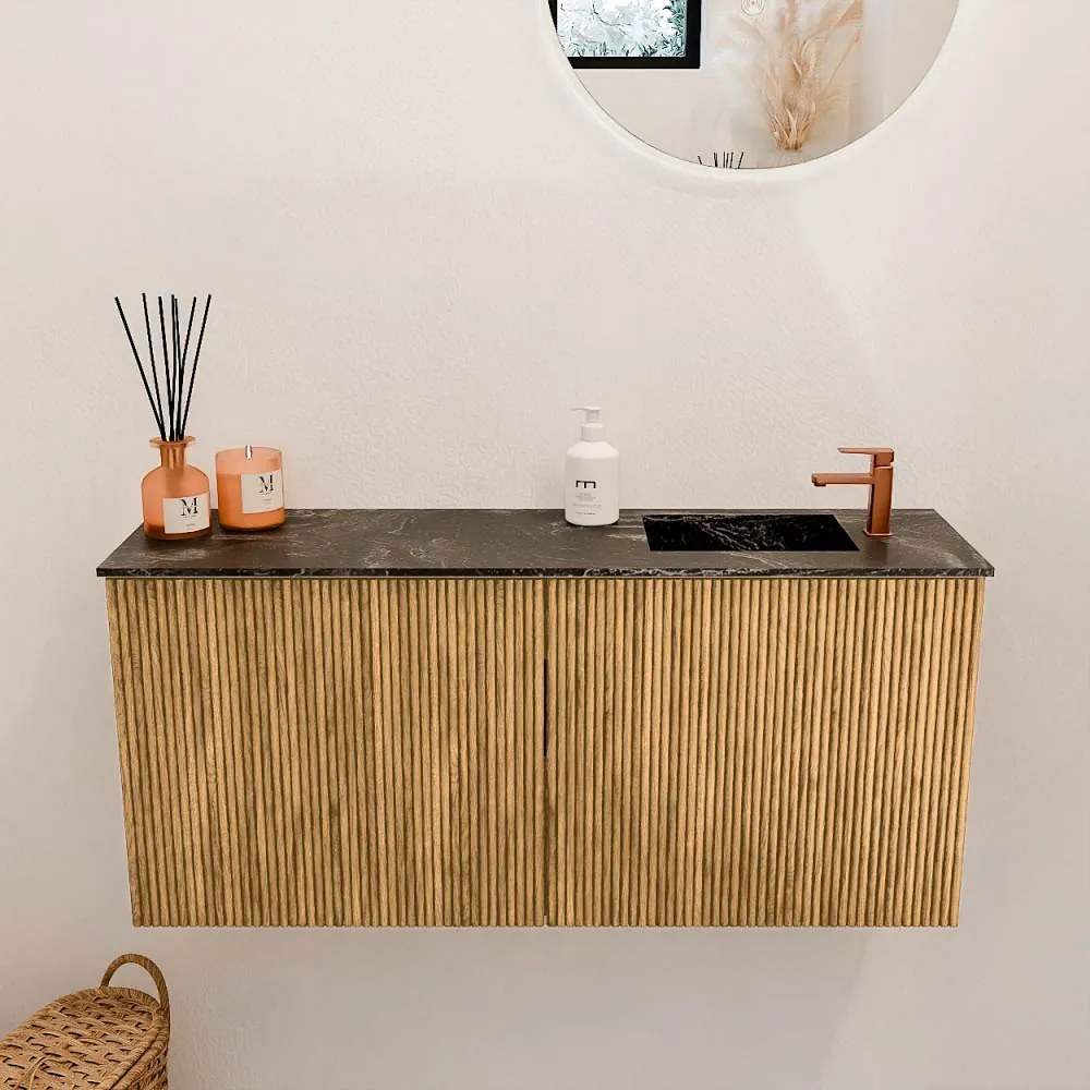 Mondiaz Joya DLux 90cm toiletmeubel oak met wastafel faye rechts 1 kraangat lava