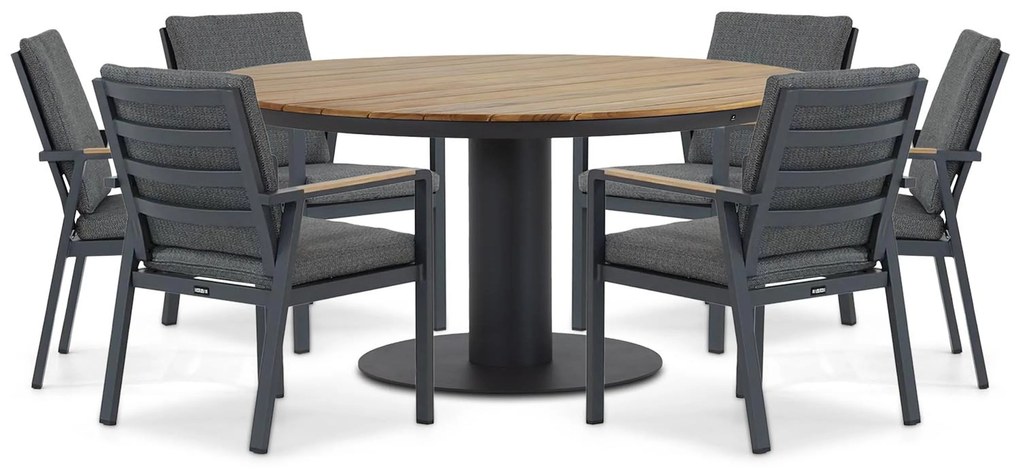 Tuinset Ronde Tuintafel 6 personen 160 cm Aluminium/teak Grijs  Lifestyle Garden Furniture Marseille/Salerno