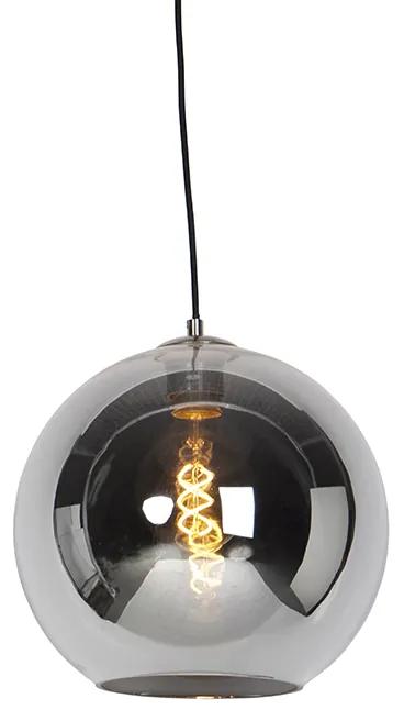 Art Deco hanglamp staal met smoke glas 30 cm - Pallot Art Deco E27 bol / globe / rond Binnenverlichting Lamp