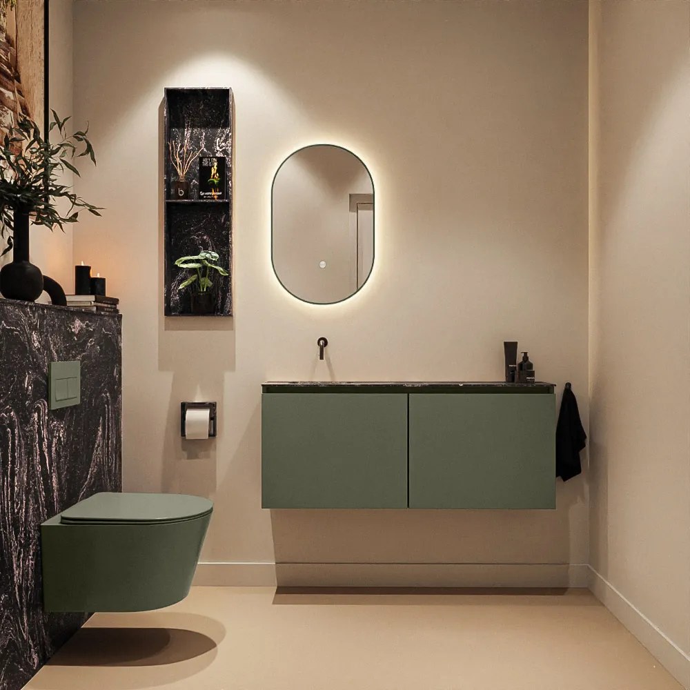 Mondiaz Ture DLux toiletmeubel 120cm army met wastafel lava links zonder kraangat