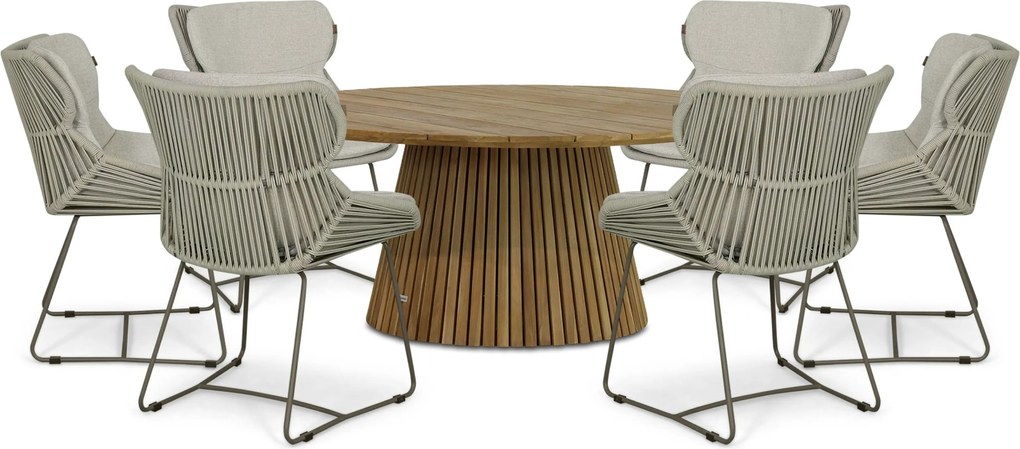Tuinset Ronde Tuintafel 6 personen 180 cm Rope Taupe  Santika Furniture Santika
