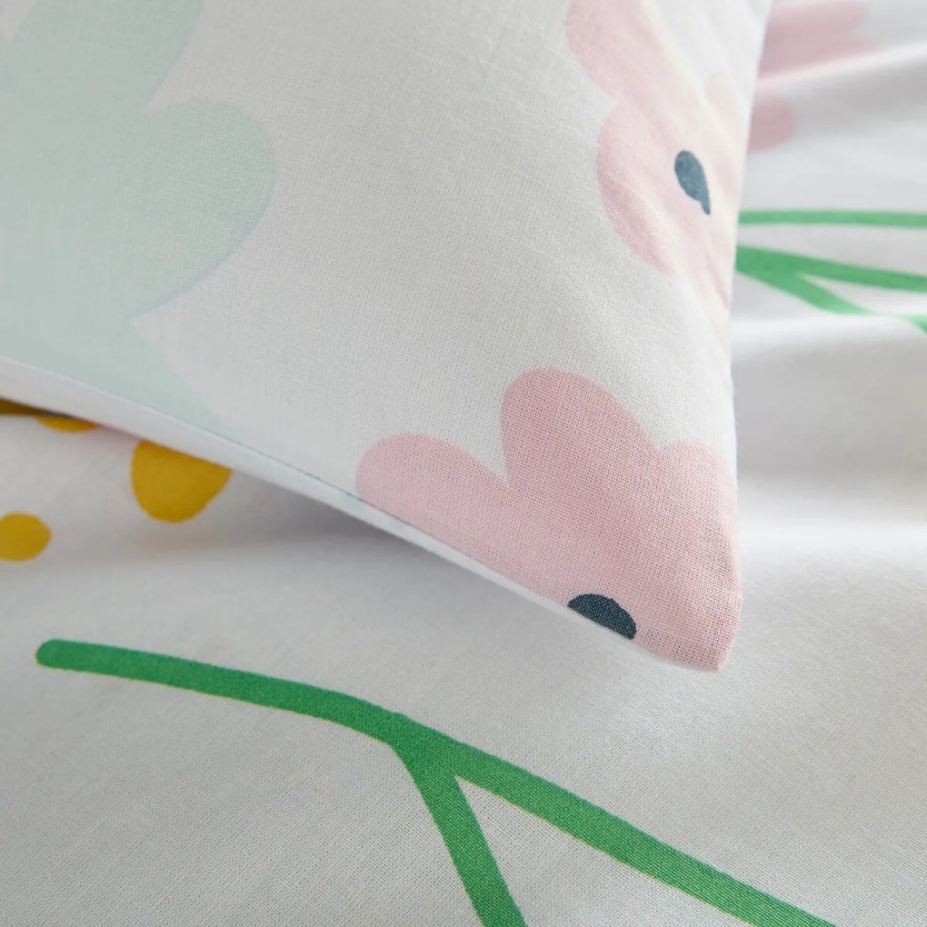 Bedset voor kinderbed in katoen, rechthoekige kussensloop.Fleurs