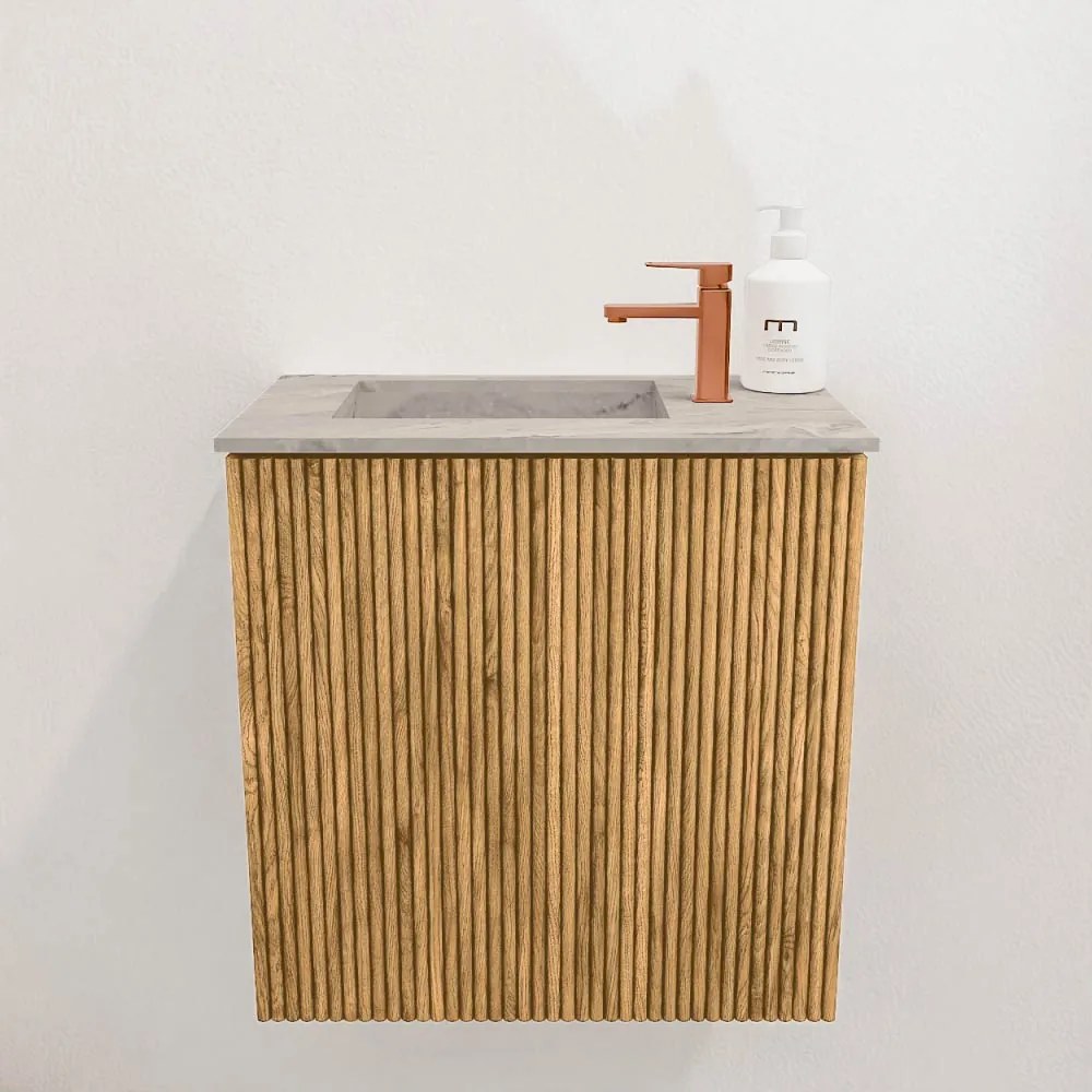 Mondiaz Joya DLux 40cm toiletmeubel oak met wastafel faye links 1 kraangat glace