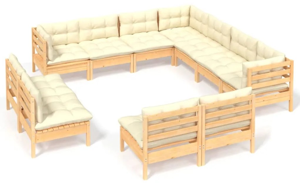 vidaXL 11-delige Loungeset met crèmekleurige kussens grenenhout