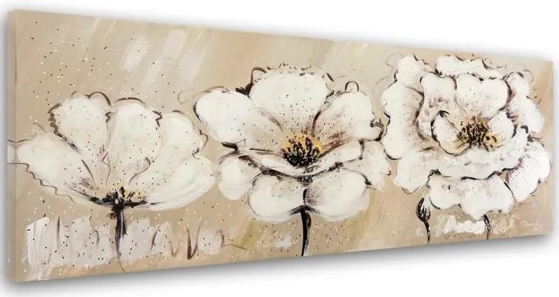 Schilderij - Witte bloemen in het veld (print van een handgeschilderd doek)
