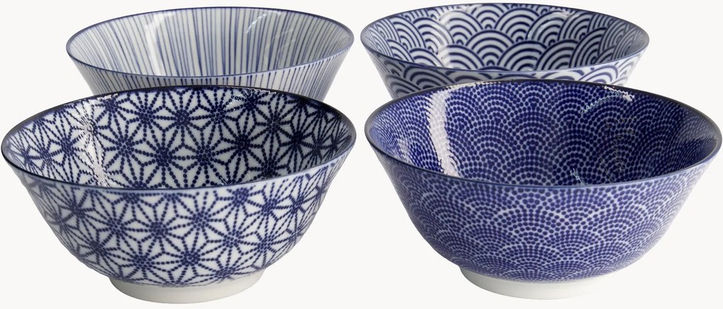 Porseleinen Tayo kommen Nippon Blue, 4-delig