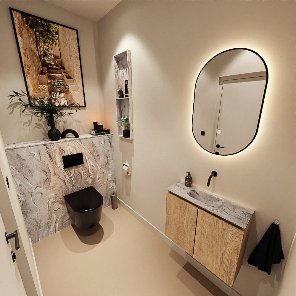 Mondiaz Ture DLux toiletmeubel 60cm washed oak met wastafel glace midden zonder kraangat