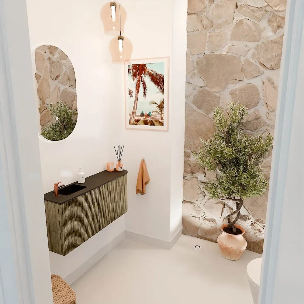 Mondiaz Joya 90cm toiletmeubel ronding rechts dusk met wastafel faye links 1 kraangat urban