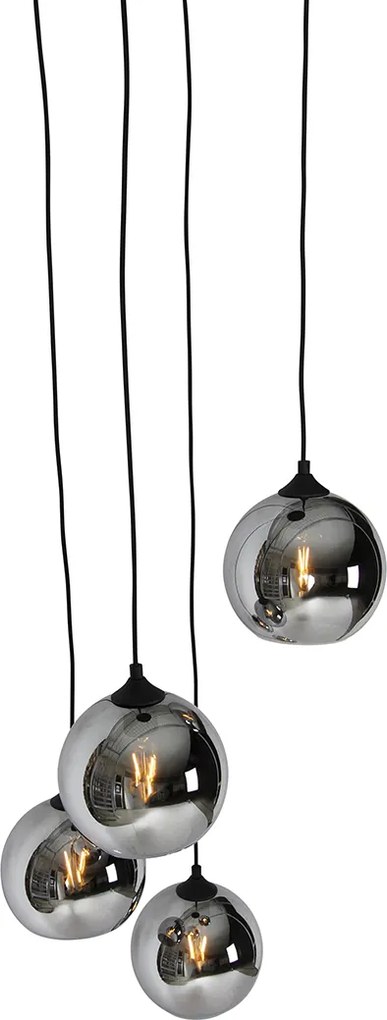 Smart hanglamp zwart met smoke glas incl. 4 Wifi A60 - Wallace