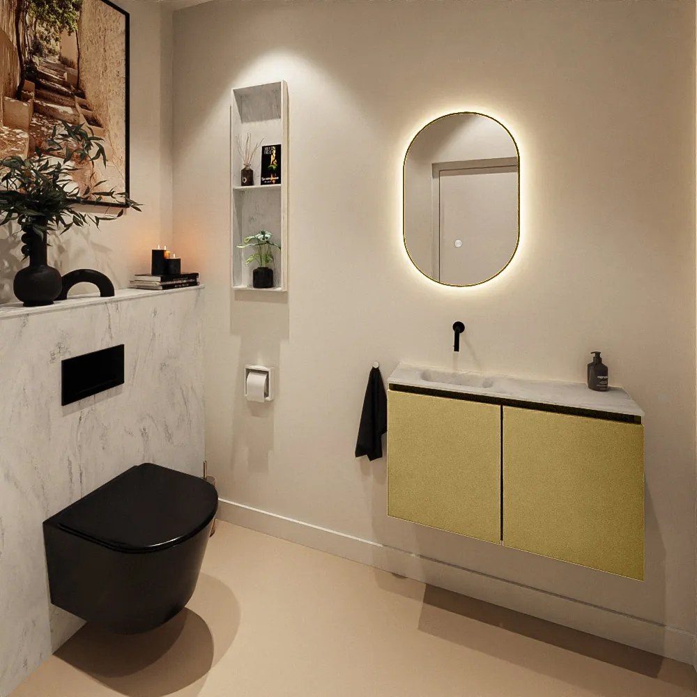 Mondiaz Ture DLux toiletmeubel 80cm oro met wastafel opalo links zonder kraangat