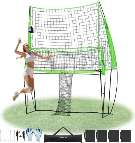 VEVOR Volleybal Trainingsnet, in hoogte verstelbare oefenapparatuur met balretour, 2,44 x 3,35 m draagbaar netstation, eenvoudige installatie voor binnen- en buitengebruik in de tuin