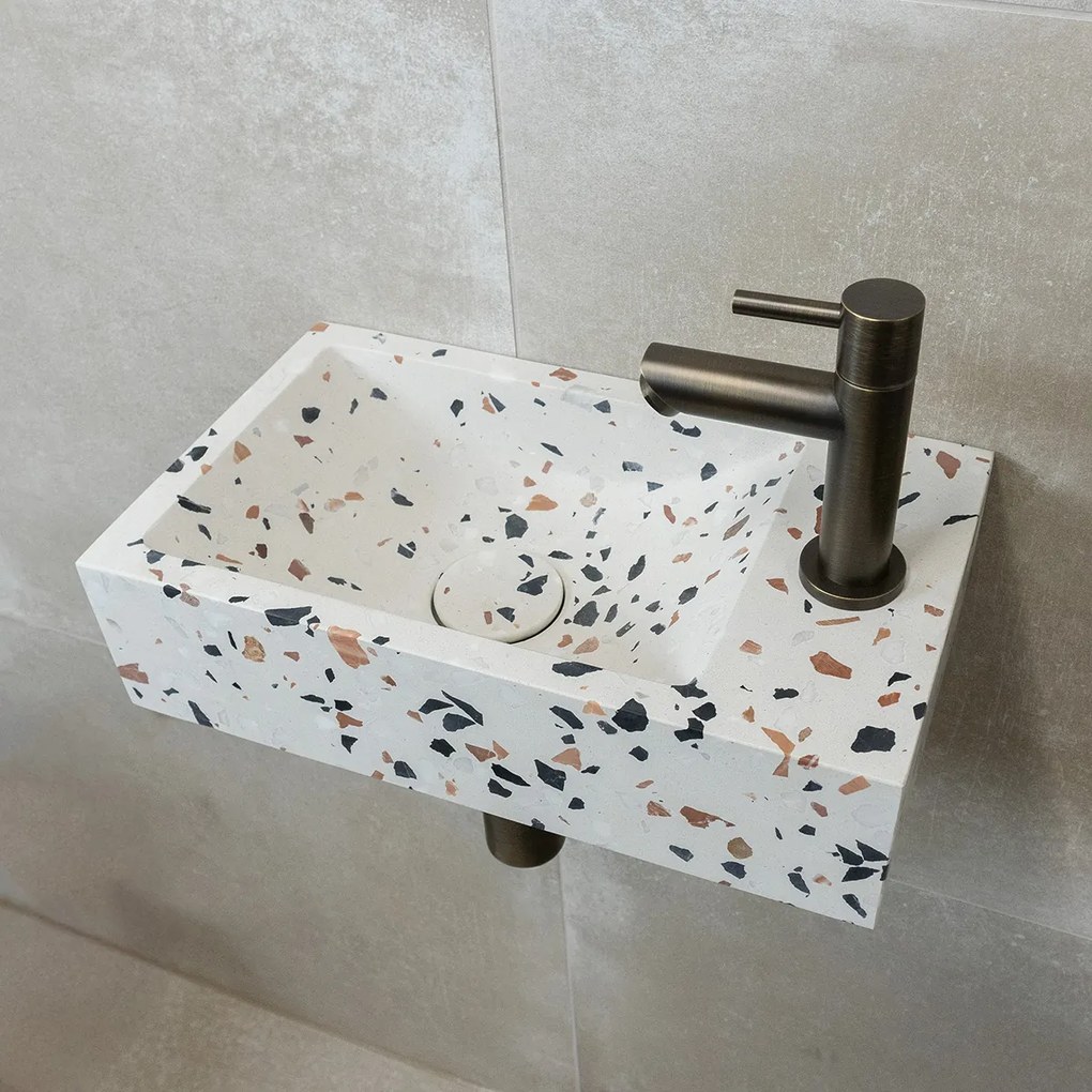 Saniclear Terrazzo fonteinset met rechte kraan in verouderd messing