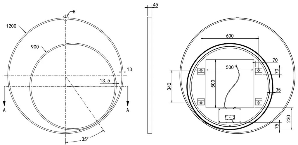 Hotbath &More Round 2 spiegel 120x120cm geborsteld messing PVD