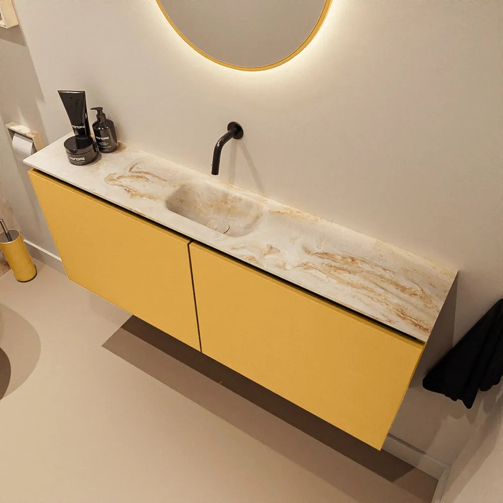 Mondiaz Ture DLux toiletmeubel 120cm ocher met wastafel frappe midden zonder kraangat