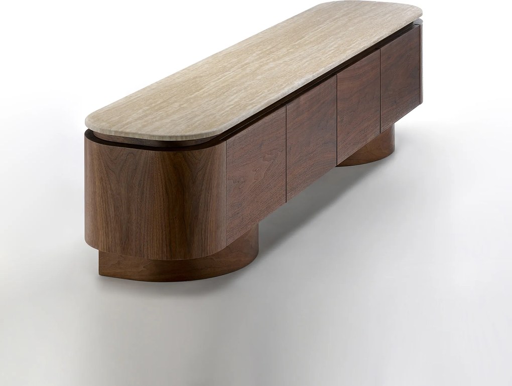 TV Meubel Walnoot Met Travertin - 200x40x55cm.