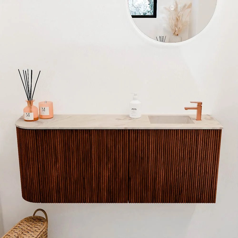 Mondiaz Joya DLux 100cm toiletmeubel ronding links ruby met wastafel faye rechts 1 kraangat frappe