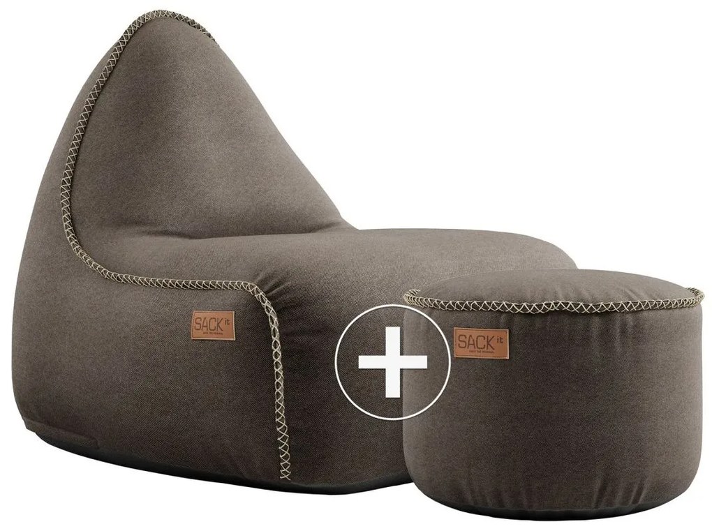 Canvas Lounge Chair & Pouf - Donkerbruin