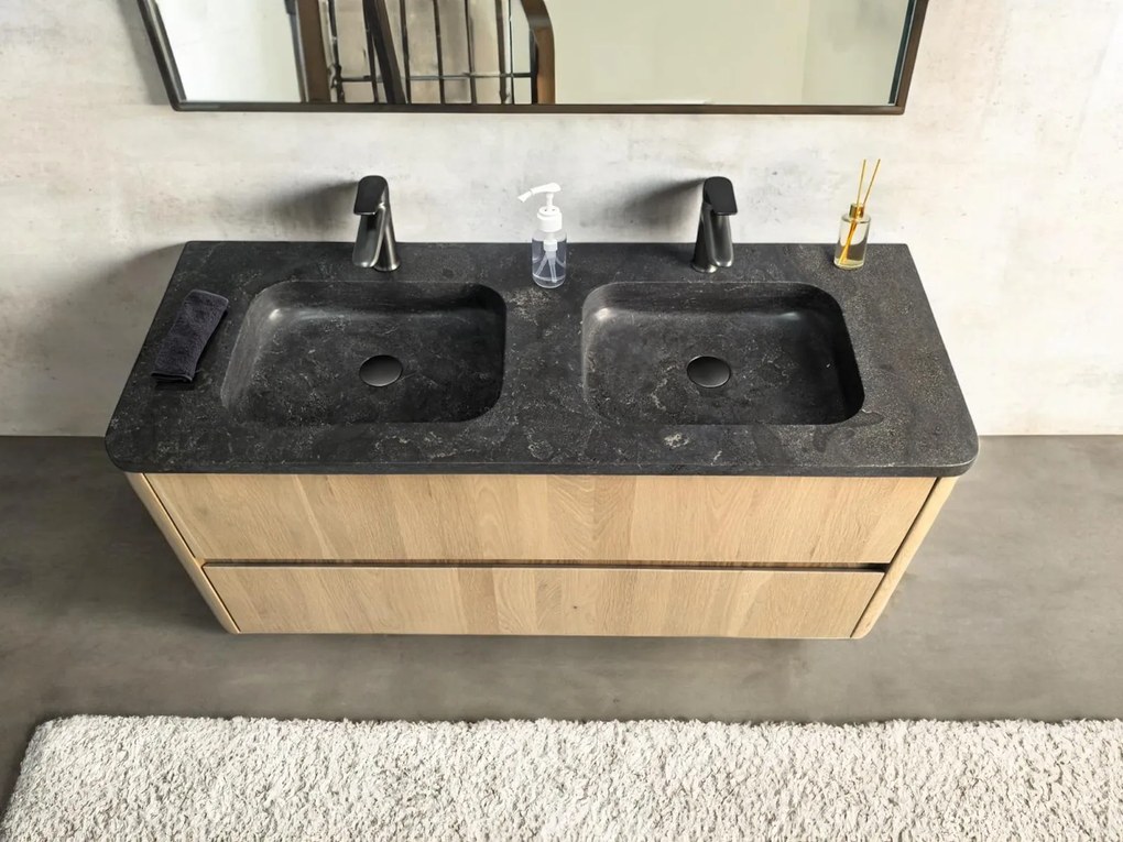 B-Stone Branson badkamermeubel eiken met natuurstenen dubbele wastafel 120cm