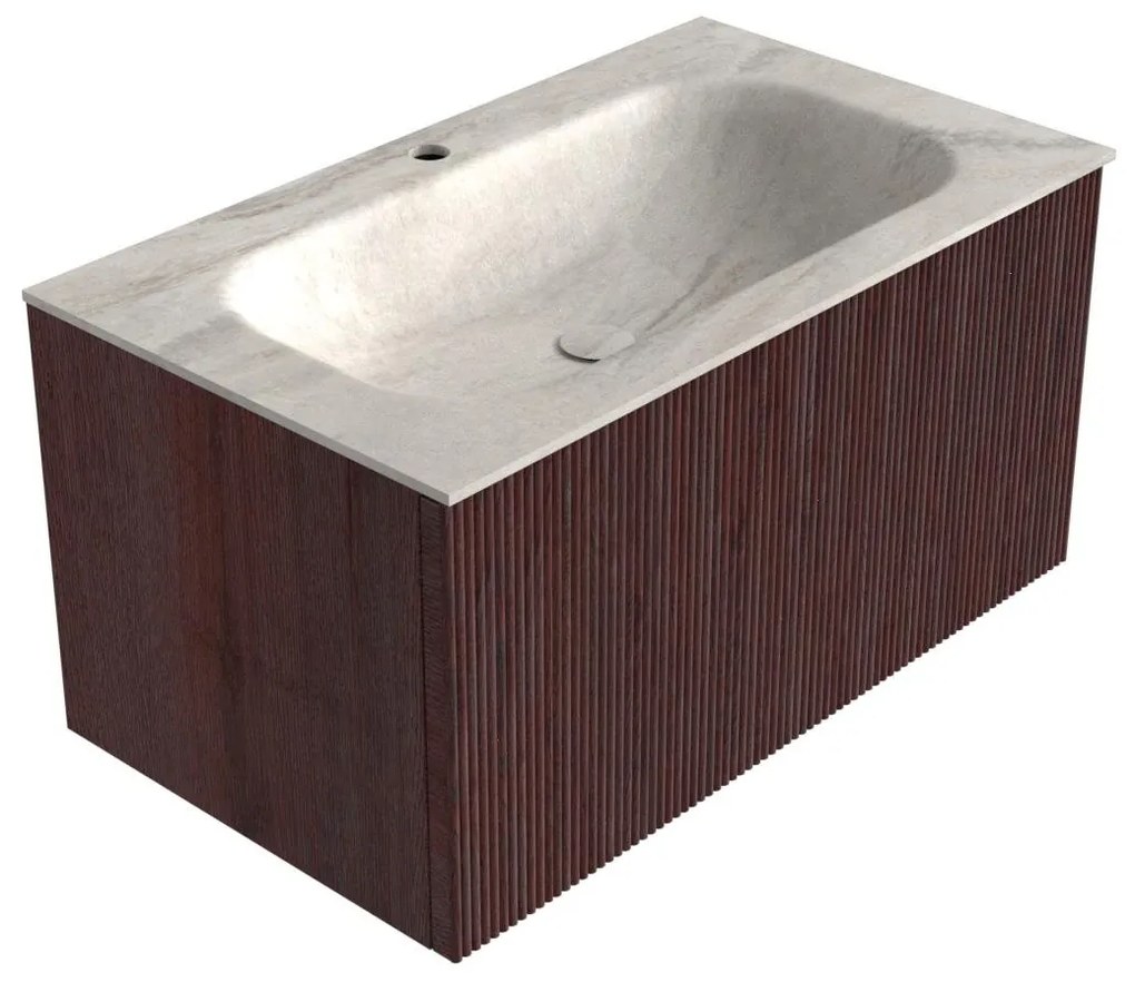 Mondiaz Kurve-dlux 80cm badmeubel ruby met 1 lade en wastafel big small midden 1 kraangat ostra