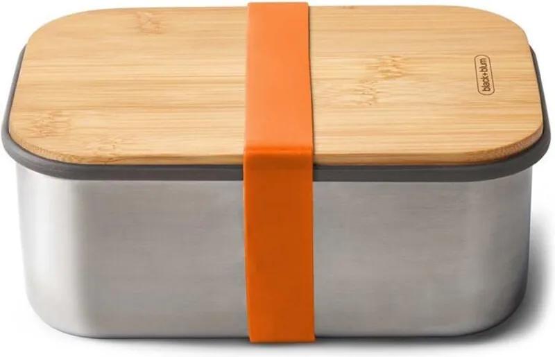 Black + Blum On the Go stainless steel sandwich box - wood lid 1.25L orange